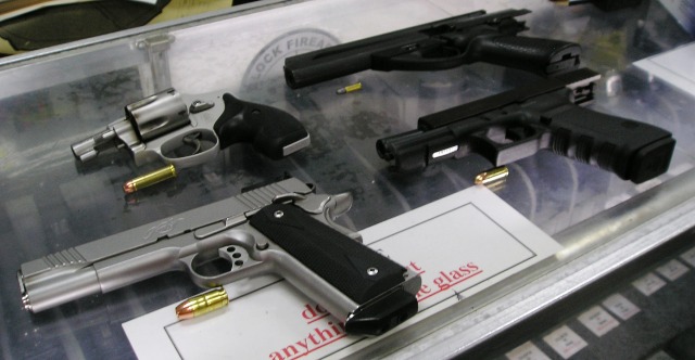 A display of handguns at The 2011